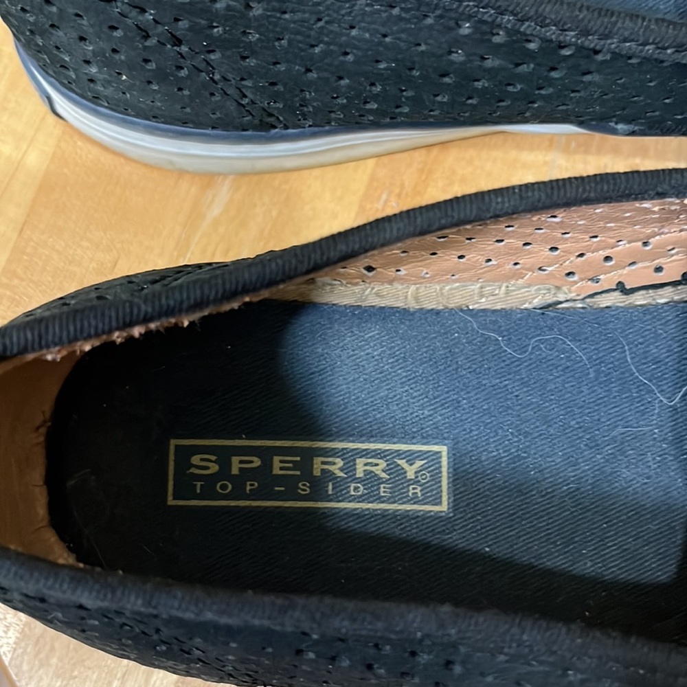 Sperry women’s black leather open weave top-sliders. Size 9.5 M - Picture 4 of 6